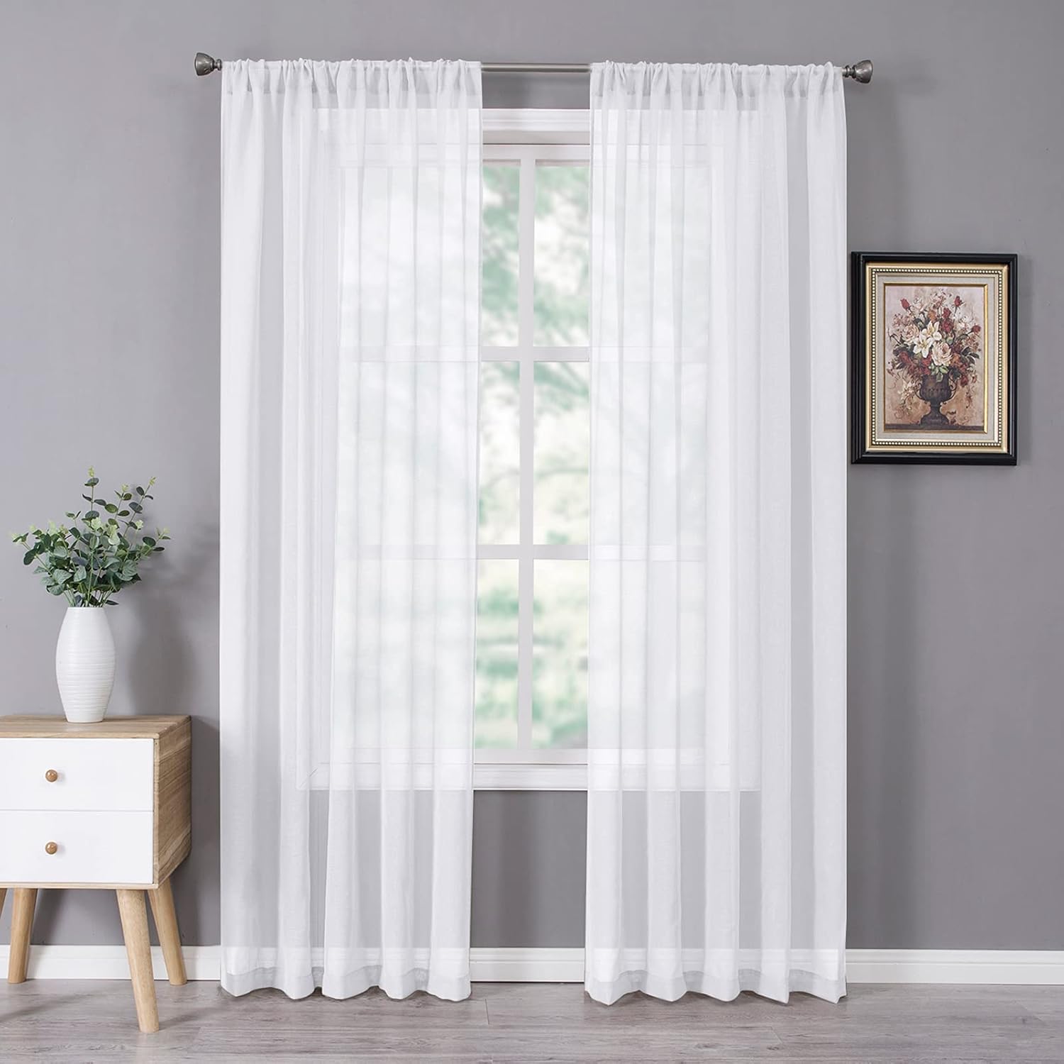 White Linen Sheer Curtain Panels