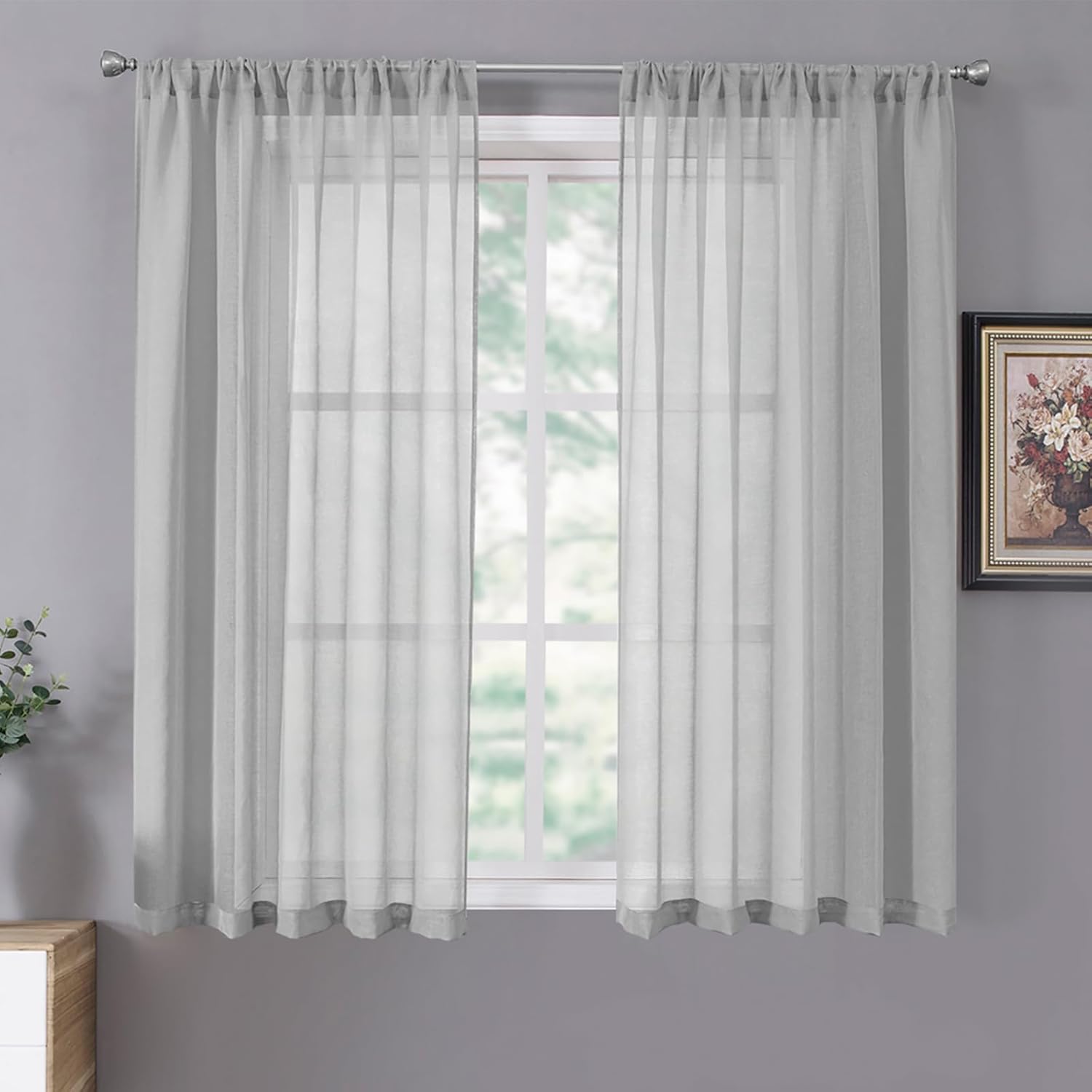White Linen Sheer Curtain Panels