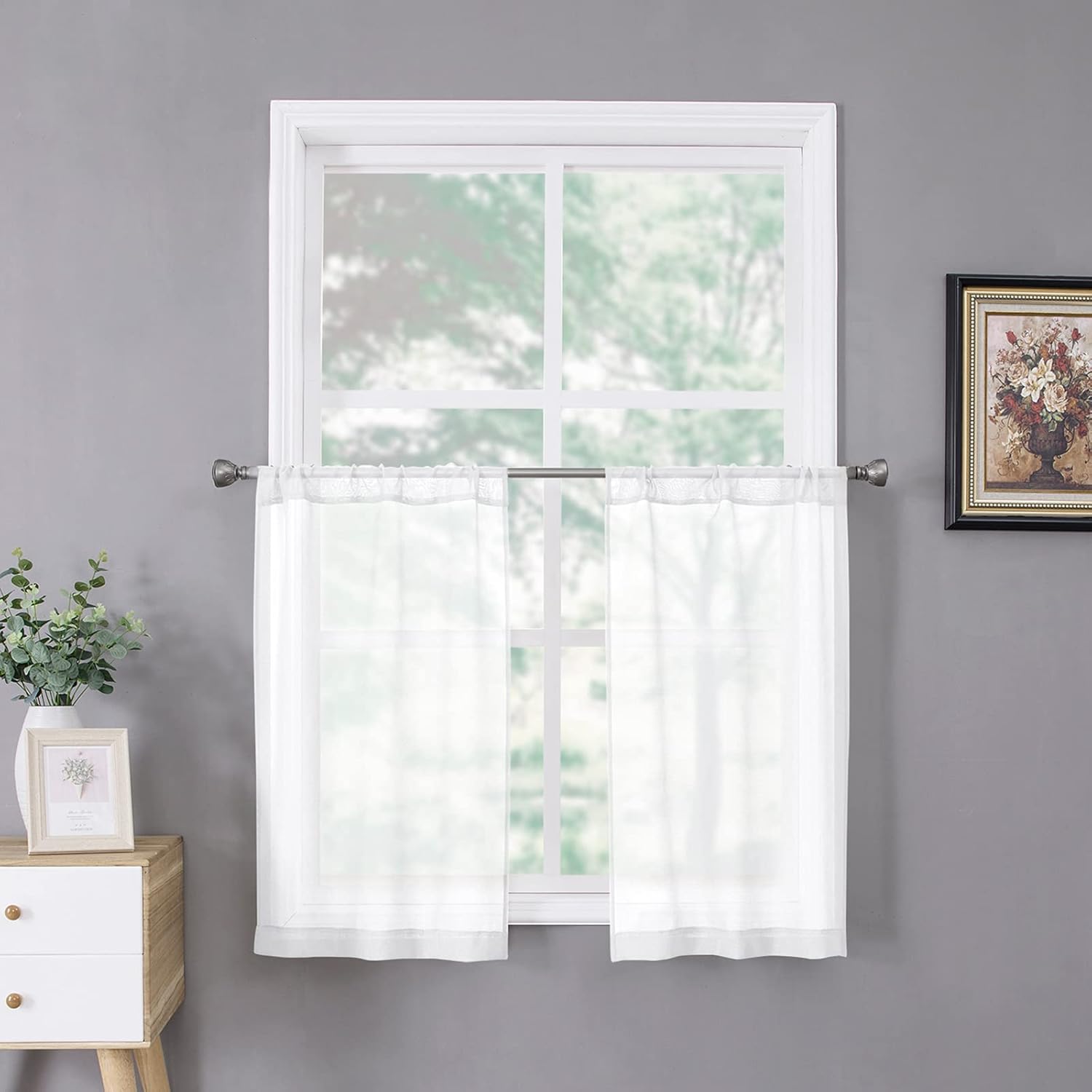 White Linen Sheer Curtain Panels