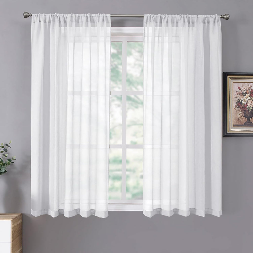 White Linen Sheer Curtain Panels
