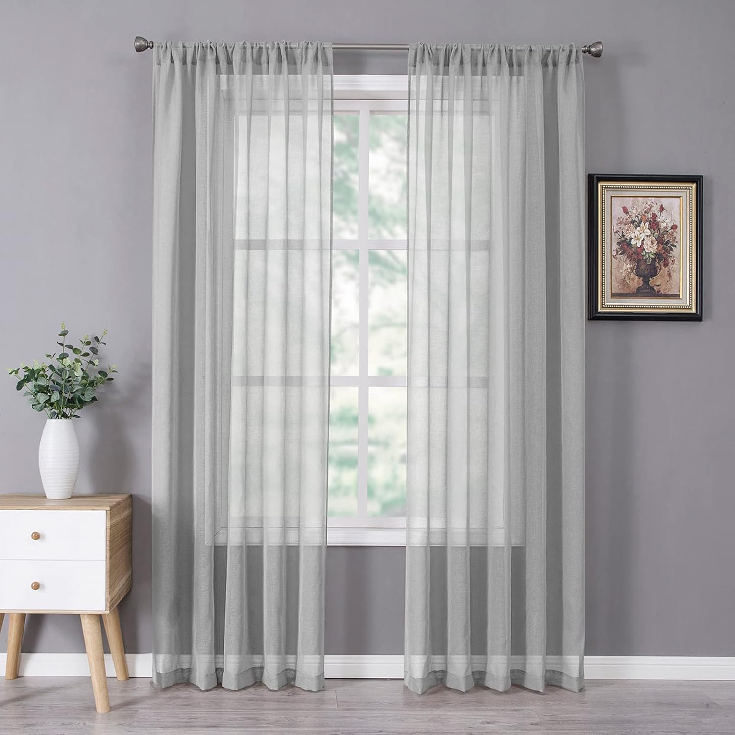 White Linen Sheer Curtain Panels