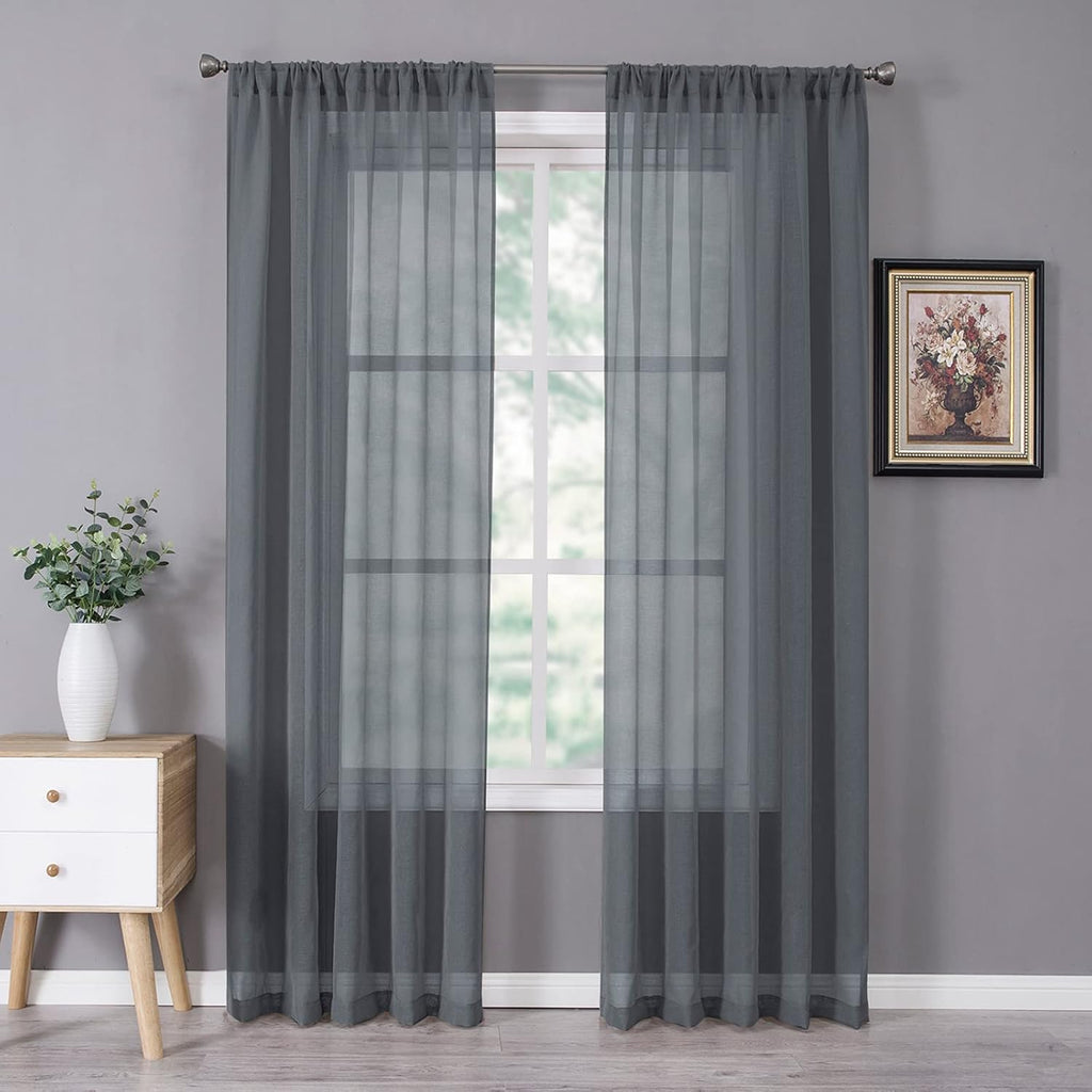 White Linen Sheer Curtain Panels