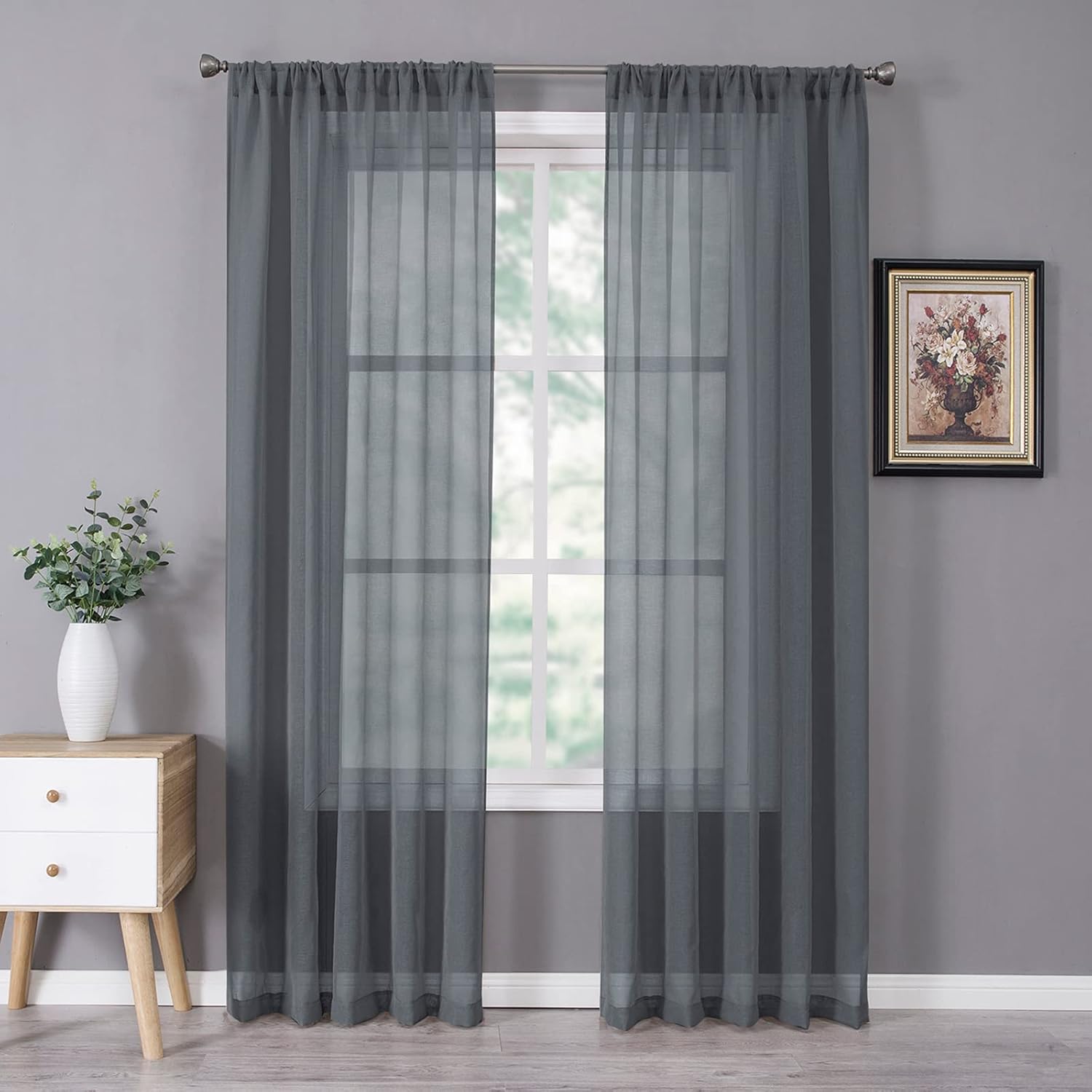 White Linen Sheer Curtain Panels