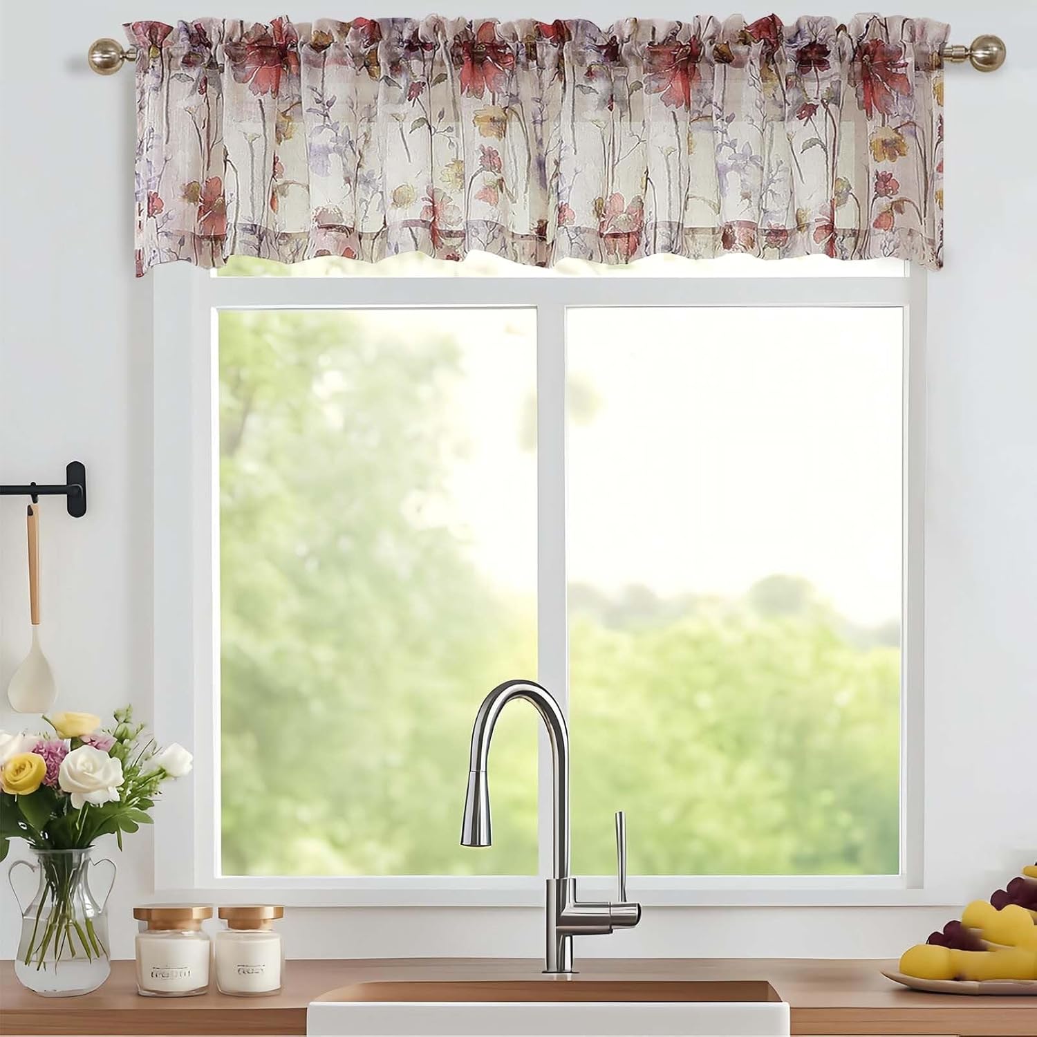 Floral Semi Sheer Short Curtains