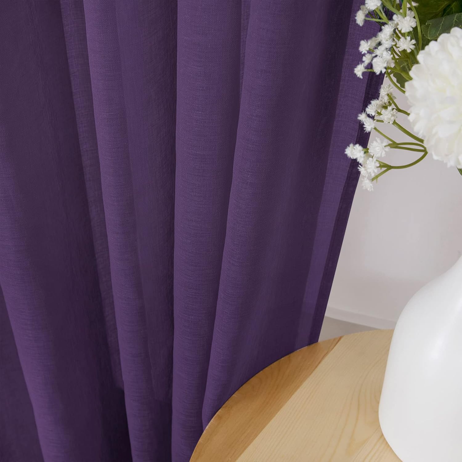 White Linen Sheer Curtain Panels