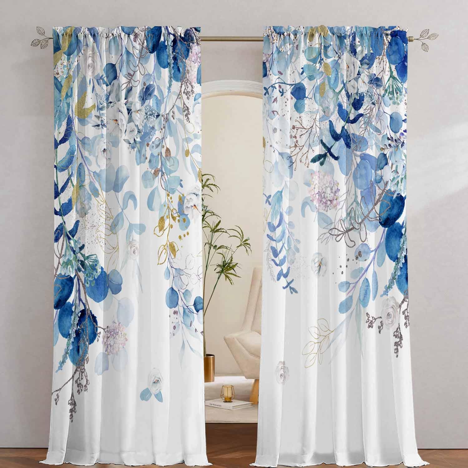 Sage Green Floral Curtain Panels