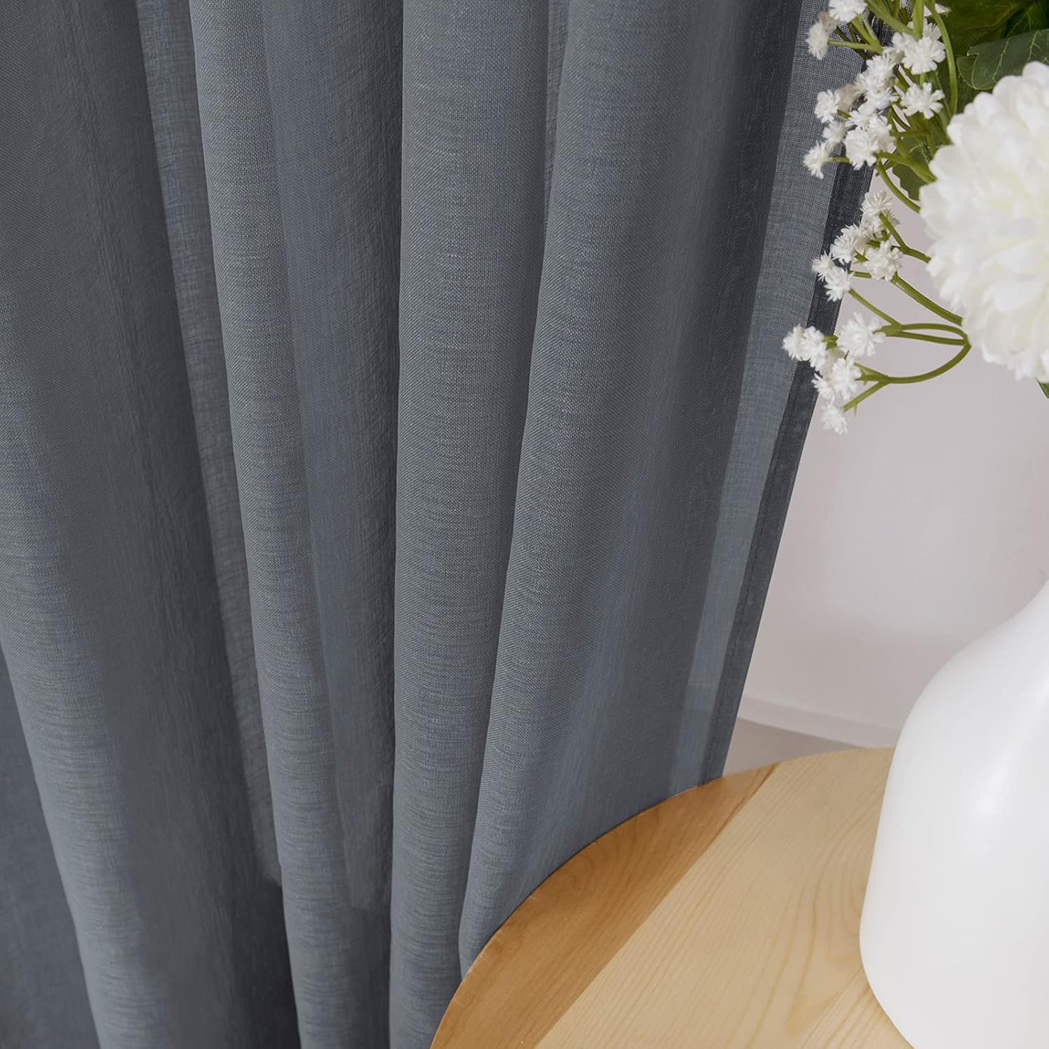White Linen Sheer Curtain Panels