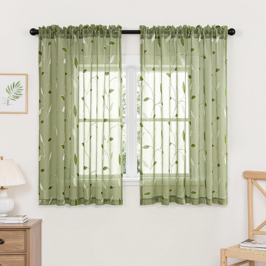 Beige Embroidered Sheer Curtain Panels