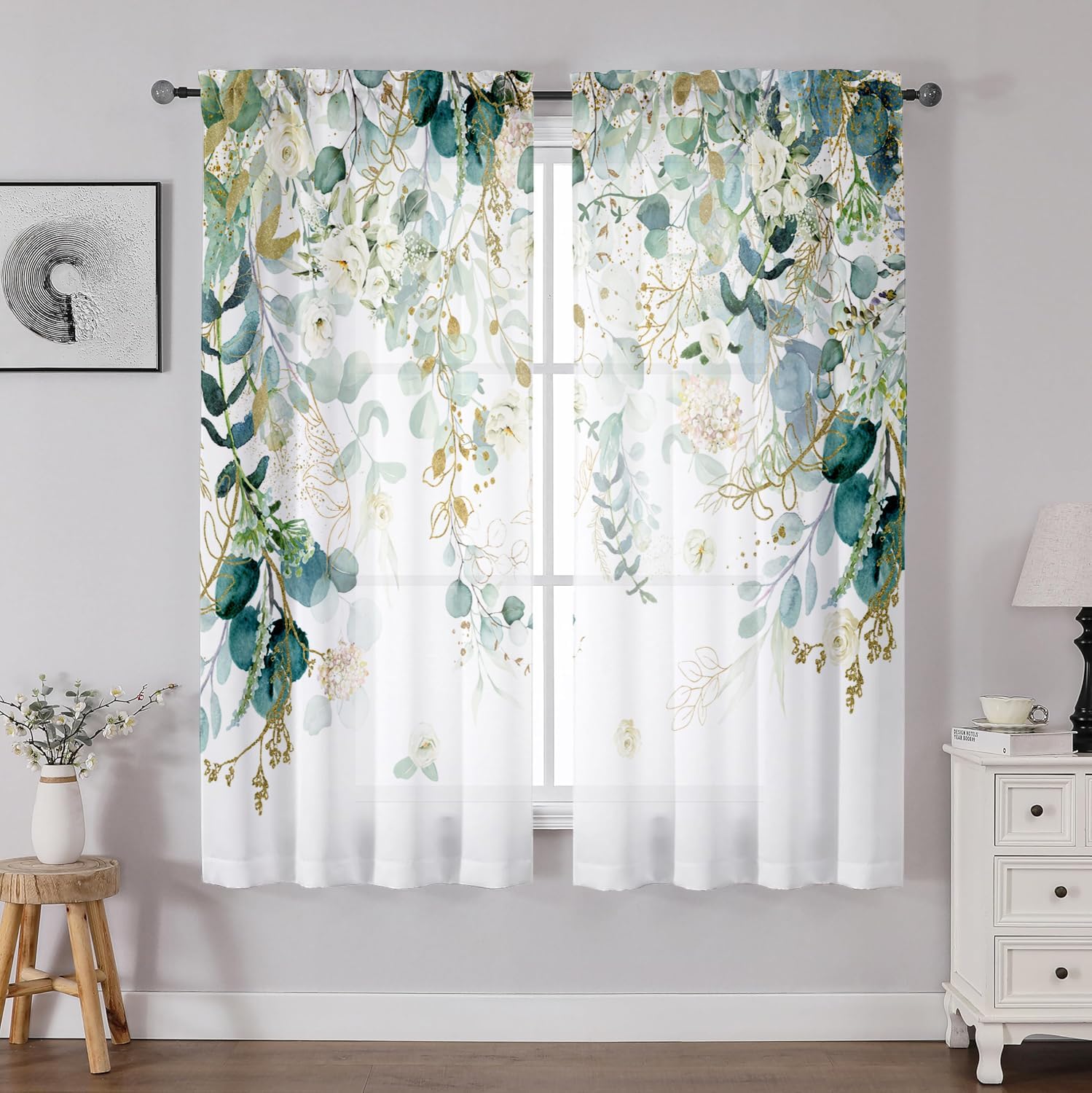 Sage Green Floral Curtain Panels