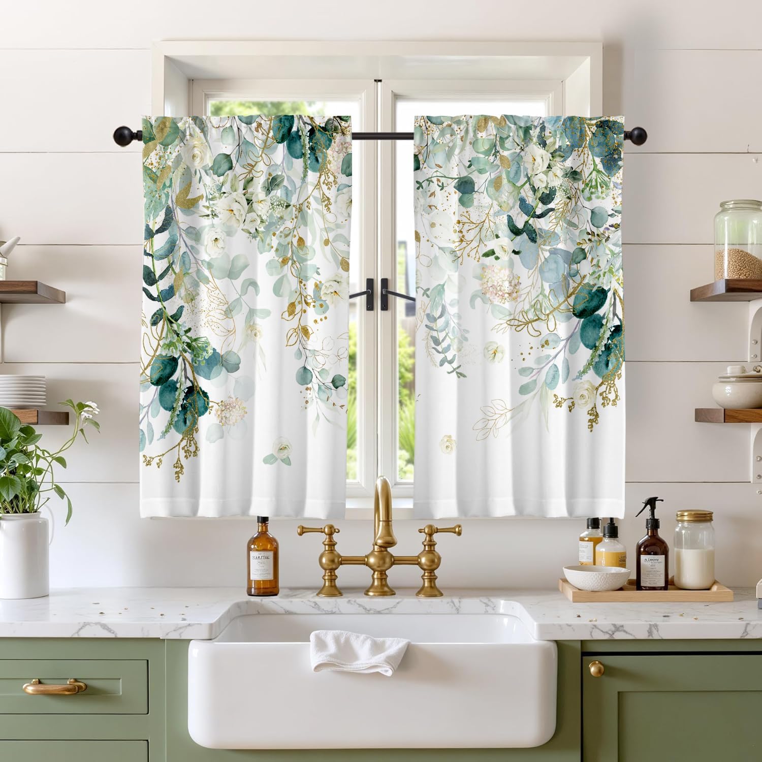 Sage Green Floral Curtain Panels
