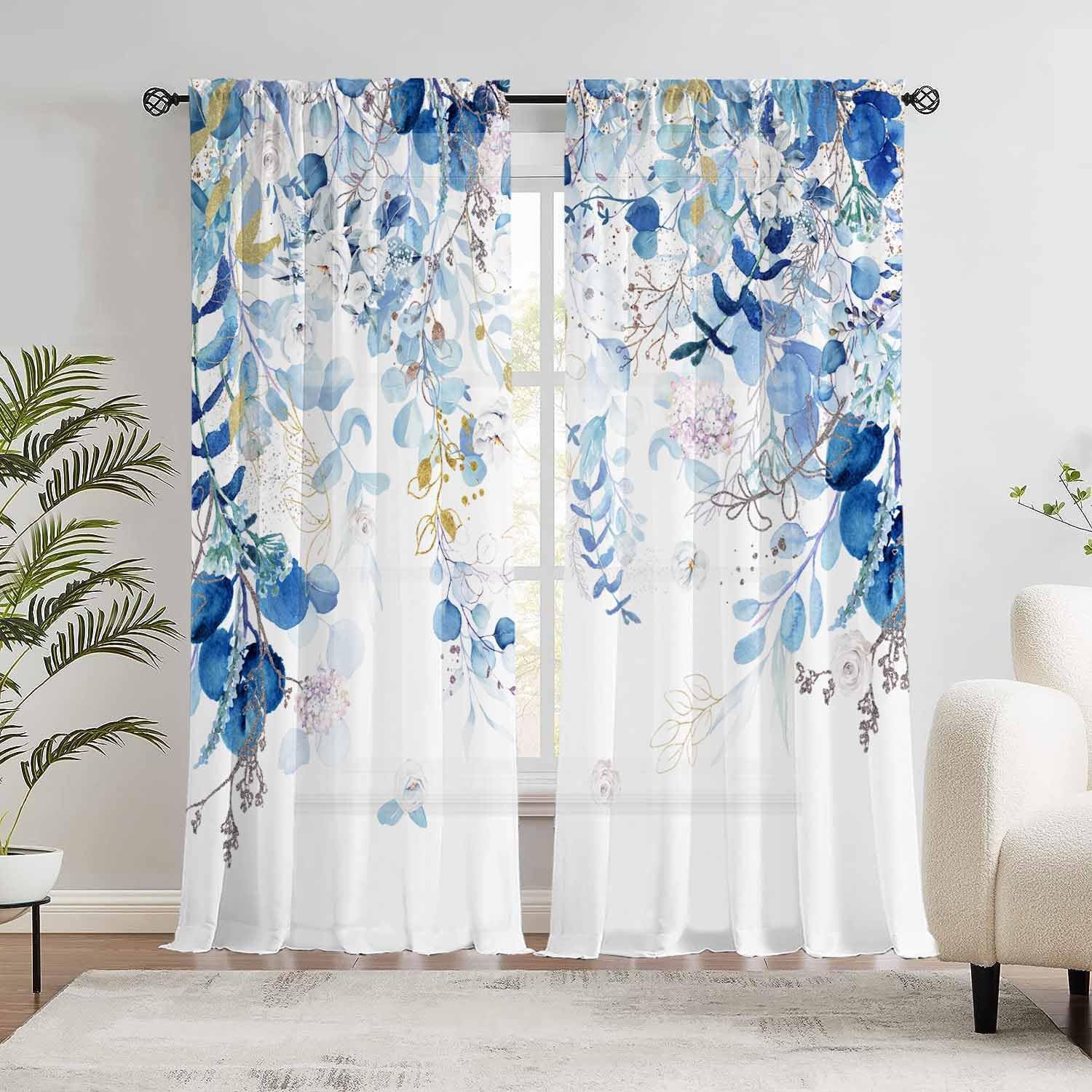 Sage Green Floral Curtain Panels