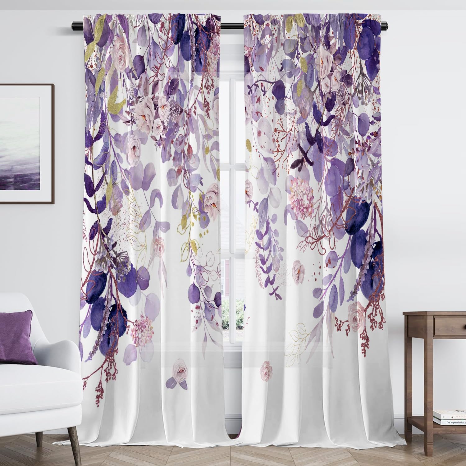 Sage Green Floral Curtain Panels