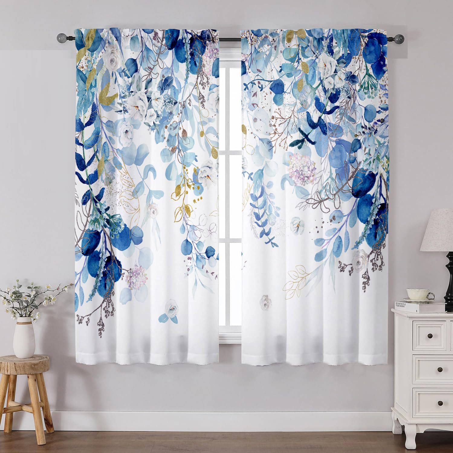 Sage Green Floral Curtain Panels