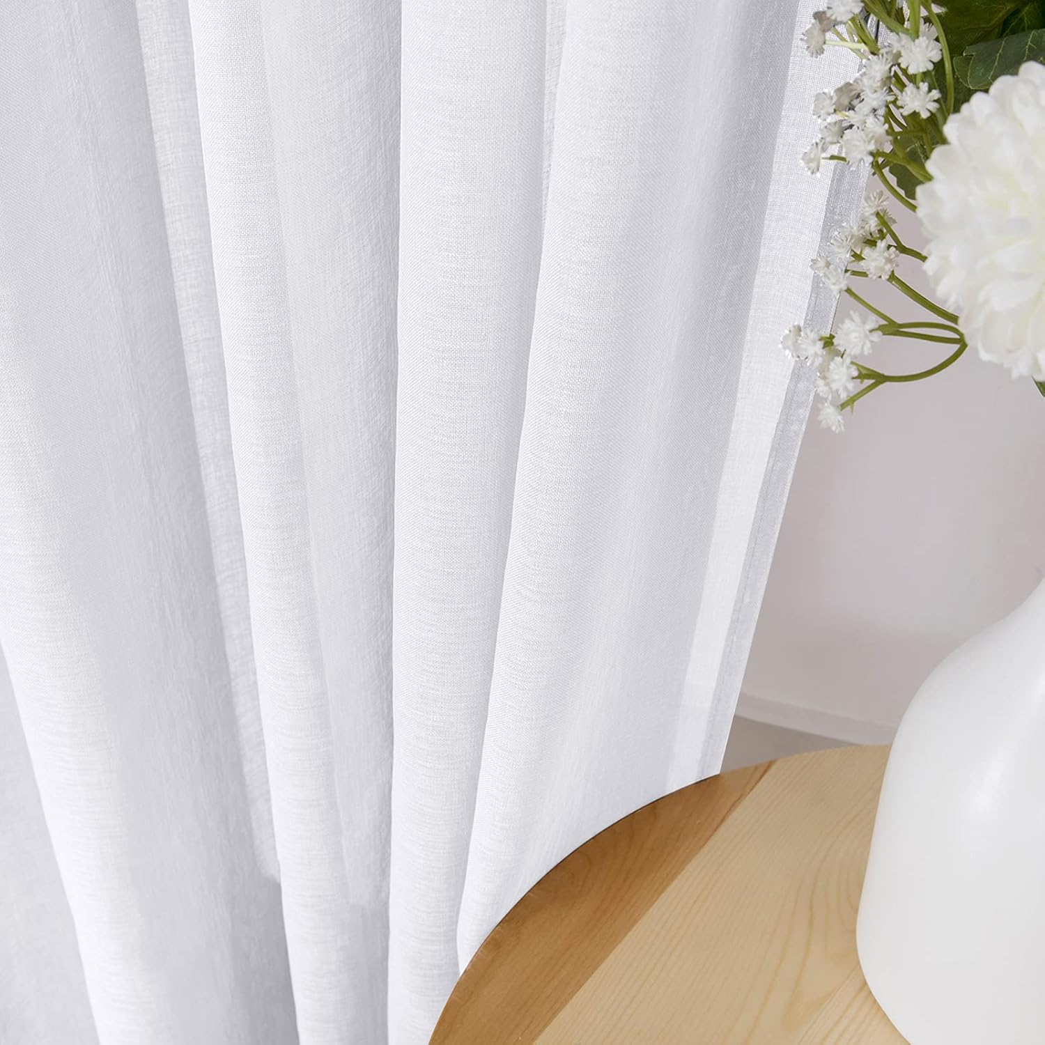 White Linen Sheer Curtain Panels
