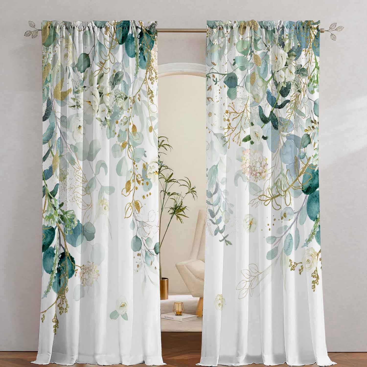 Sage Green Floral Curtain Panels
