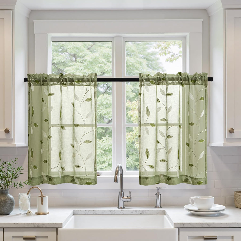 Beige Embroidered Sheer Curtain Panels