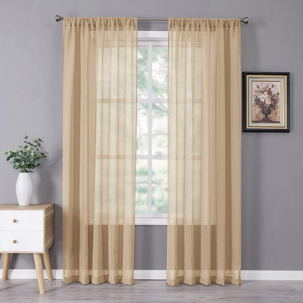White Linen Sheer Curtain Panels