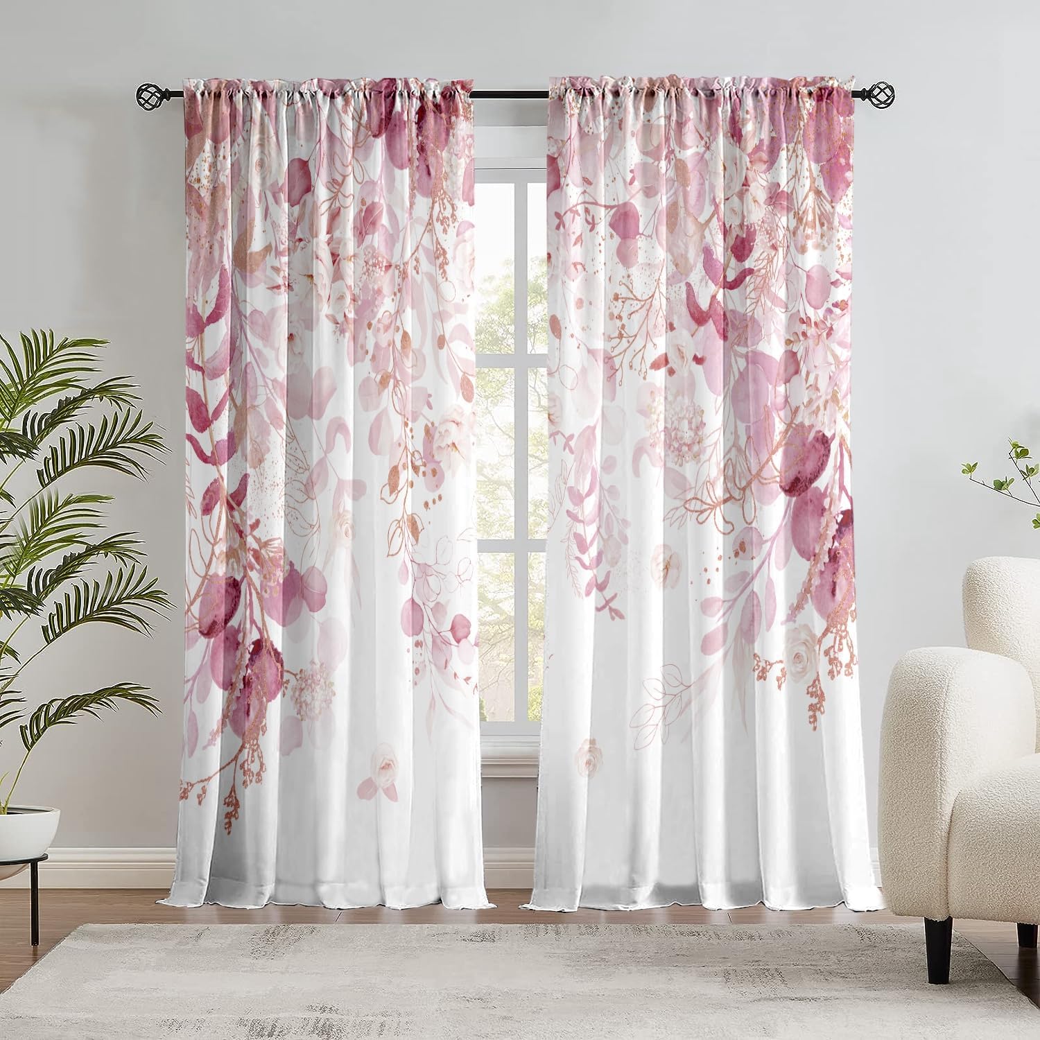 Sage Green Floral Curtain Panels