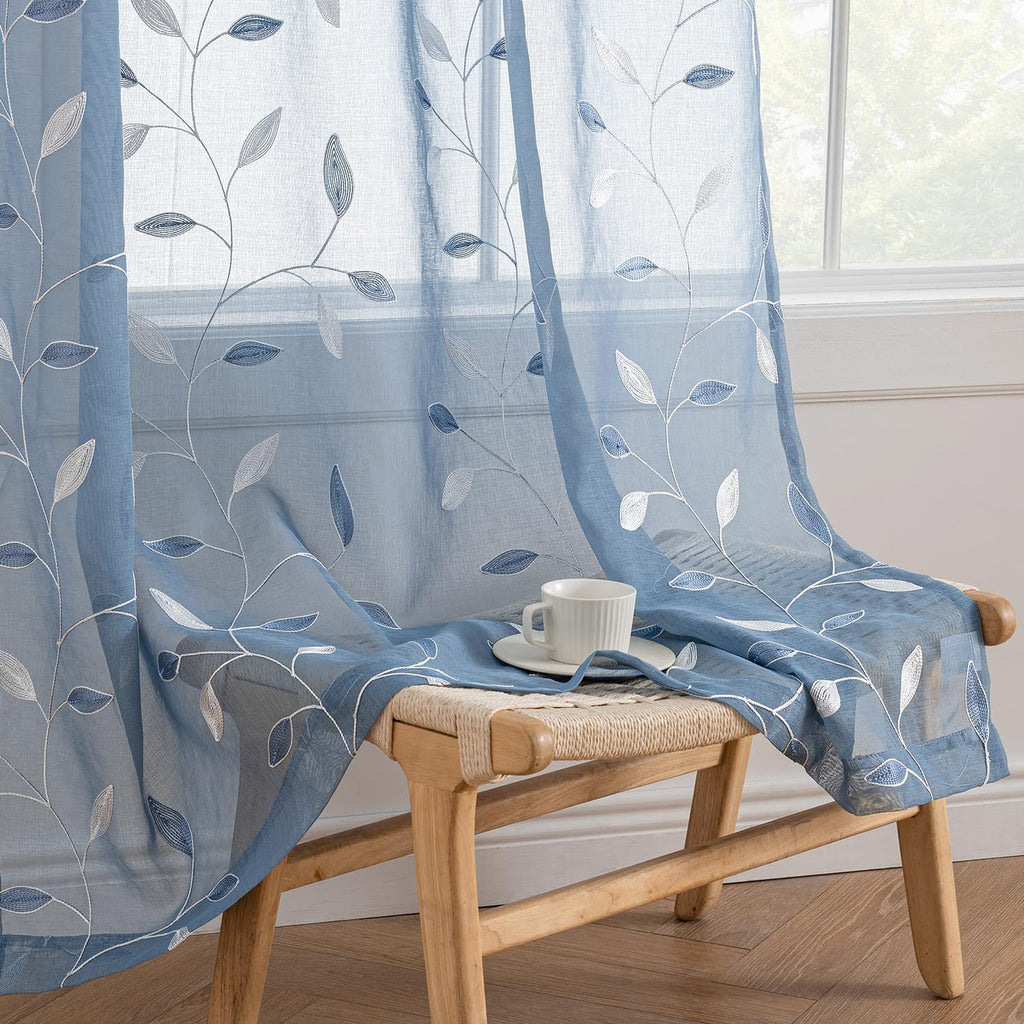 Beige Embroidered Sheer Curtain Panels