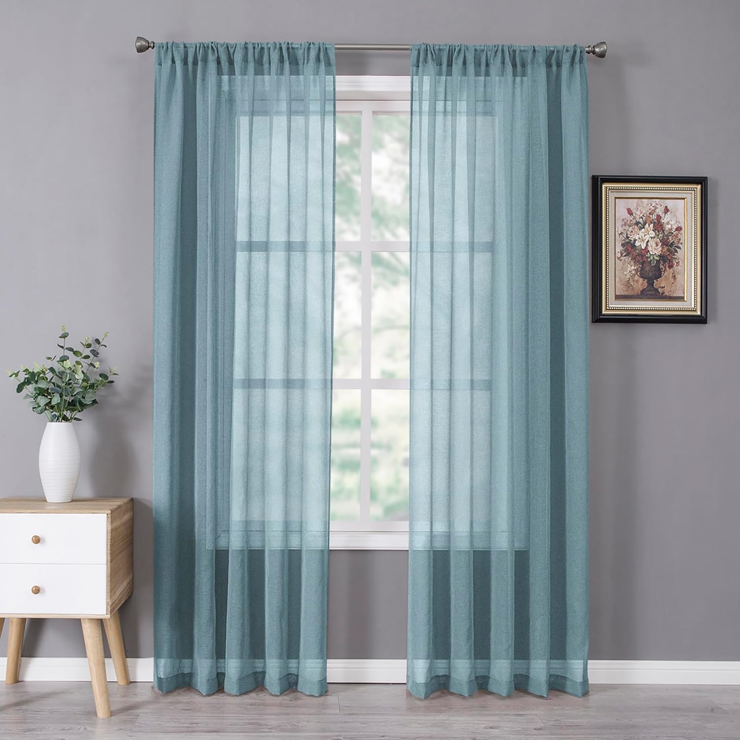 White Linen Sheer Curtain Panels