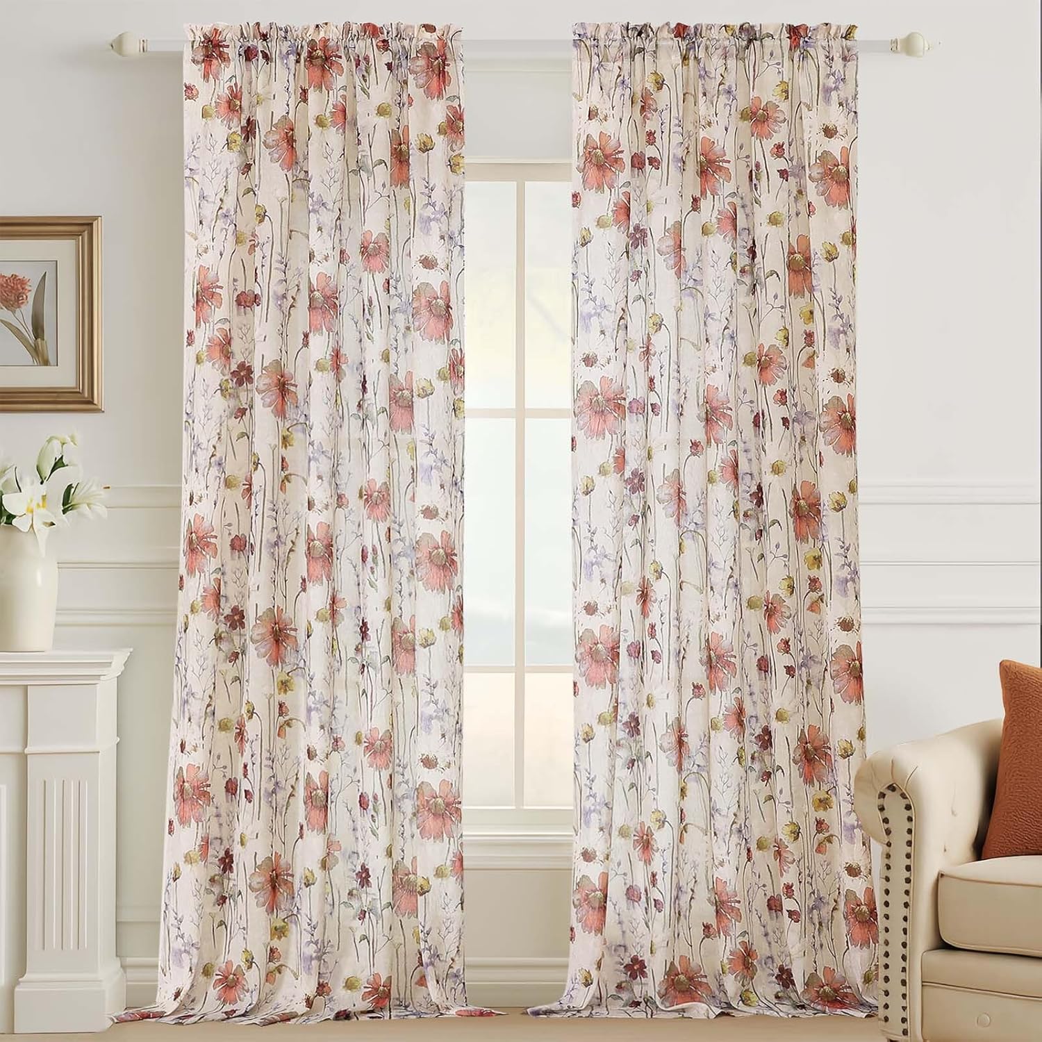 Floral Semi Sheer Short Curtains