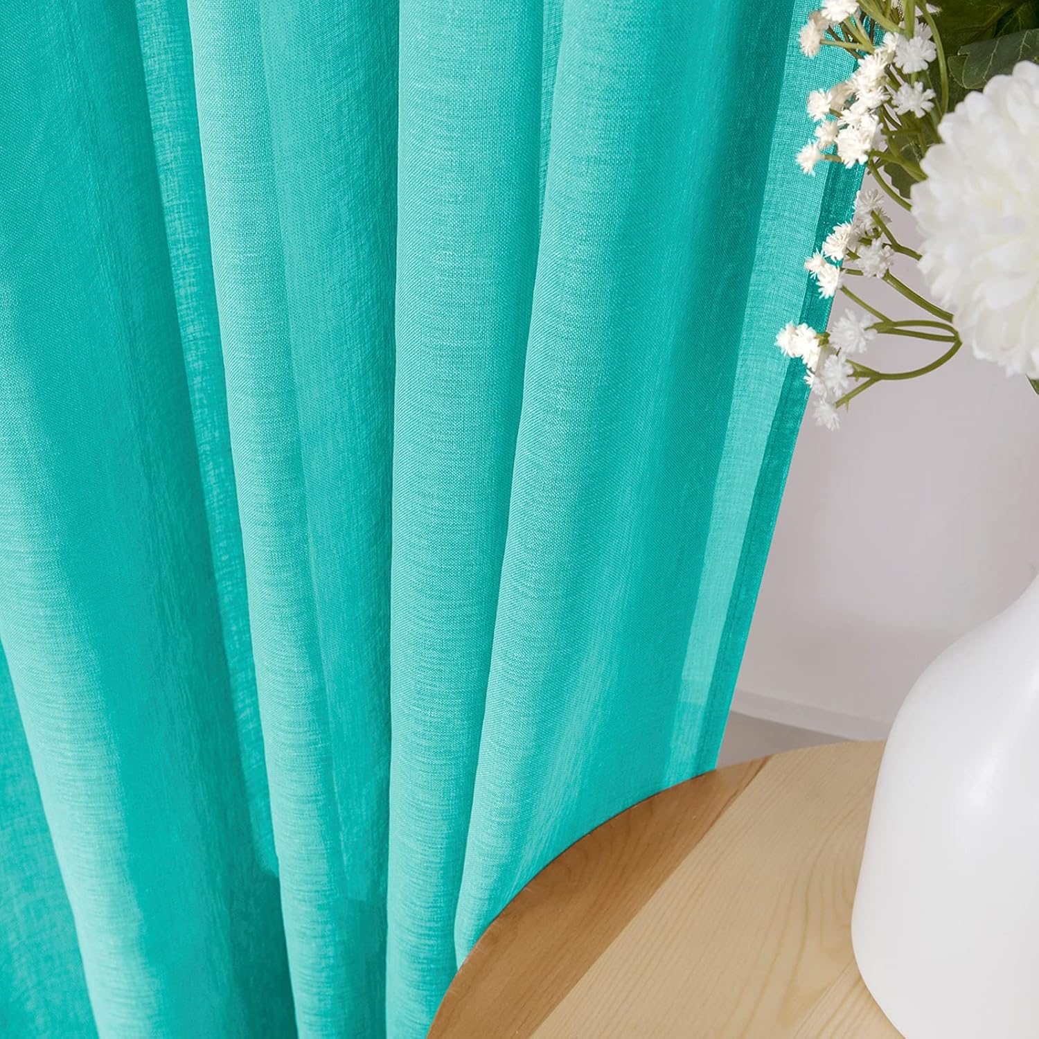 White Linen Sheer Curtain Panels