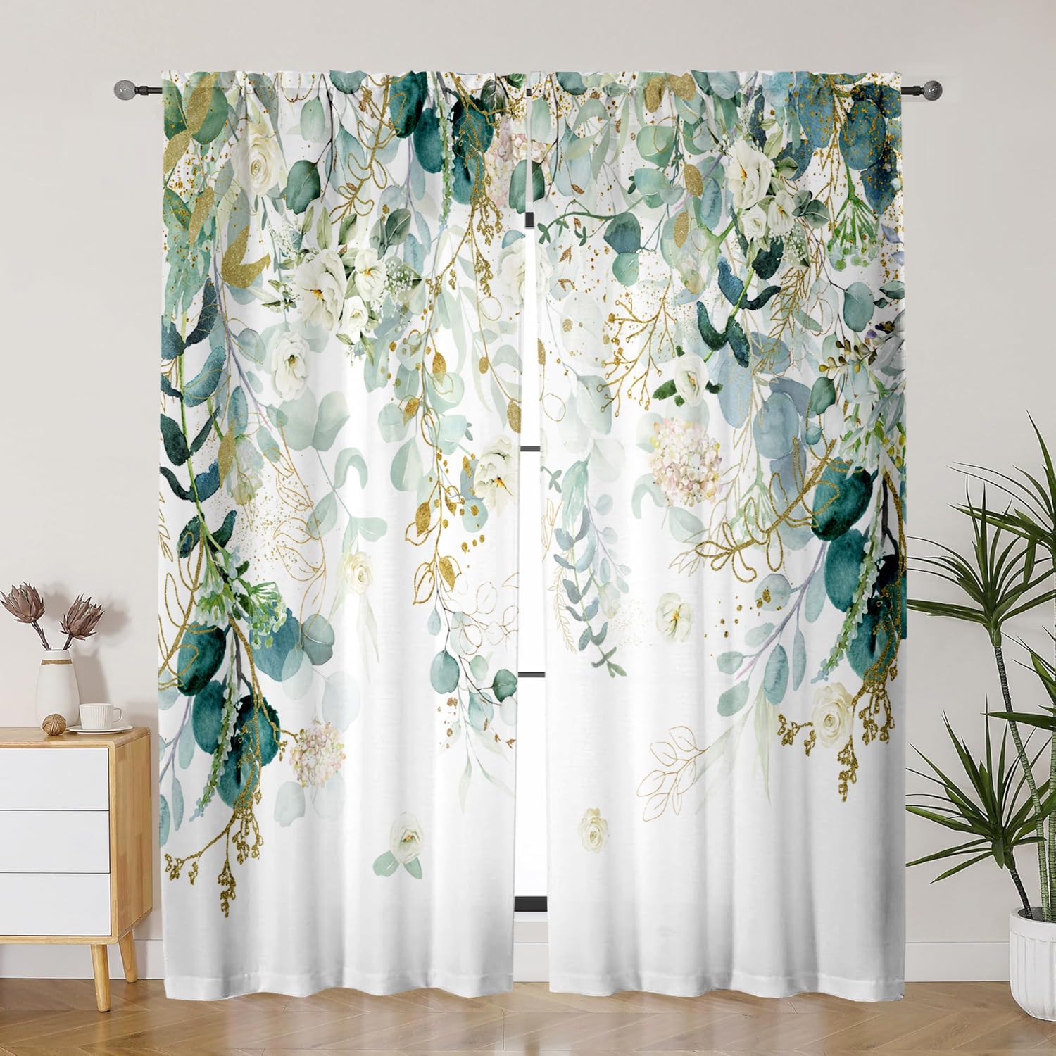 Sage Green Floral Curtain Panels