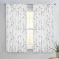 Grey Floral Linen Curtain Panels