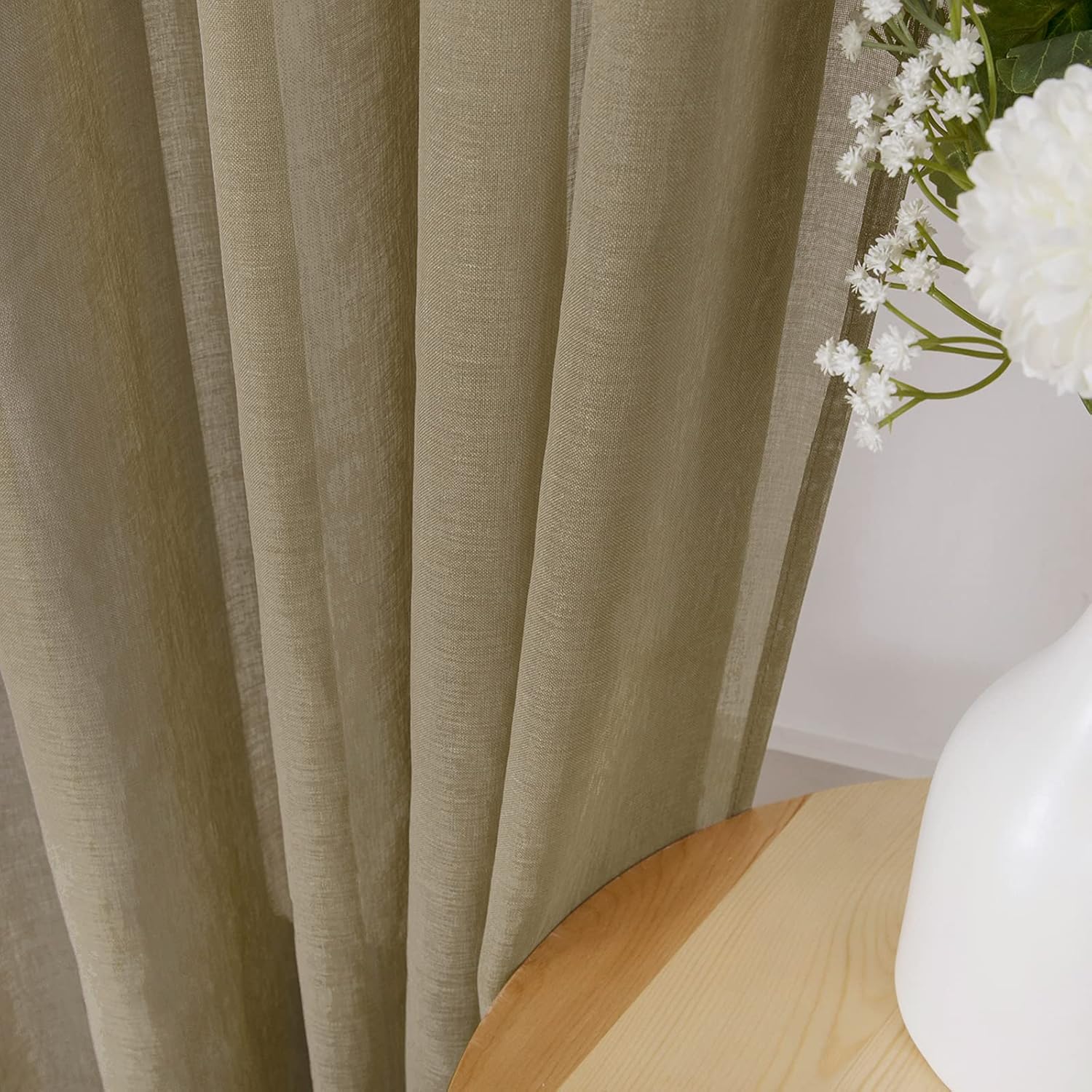 White Linen Sheer Curtain Panels