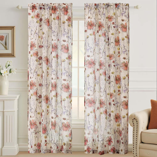 Floral Semi Sheer Short Curtains