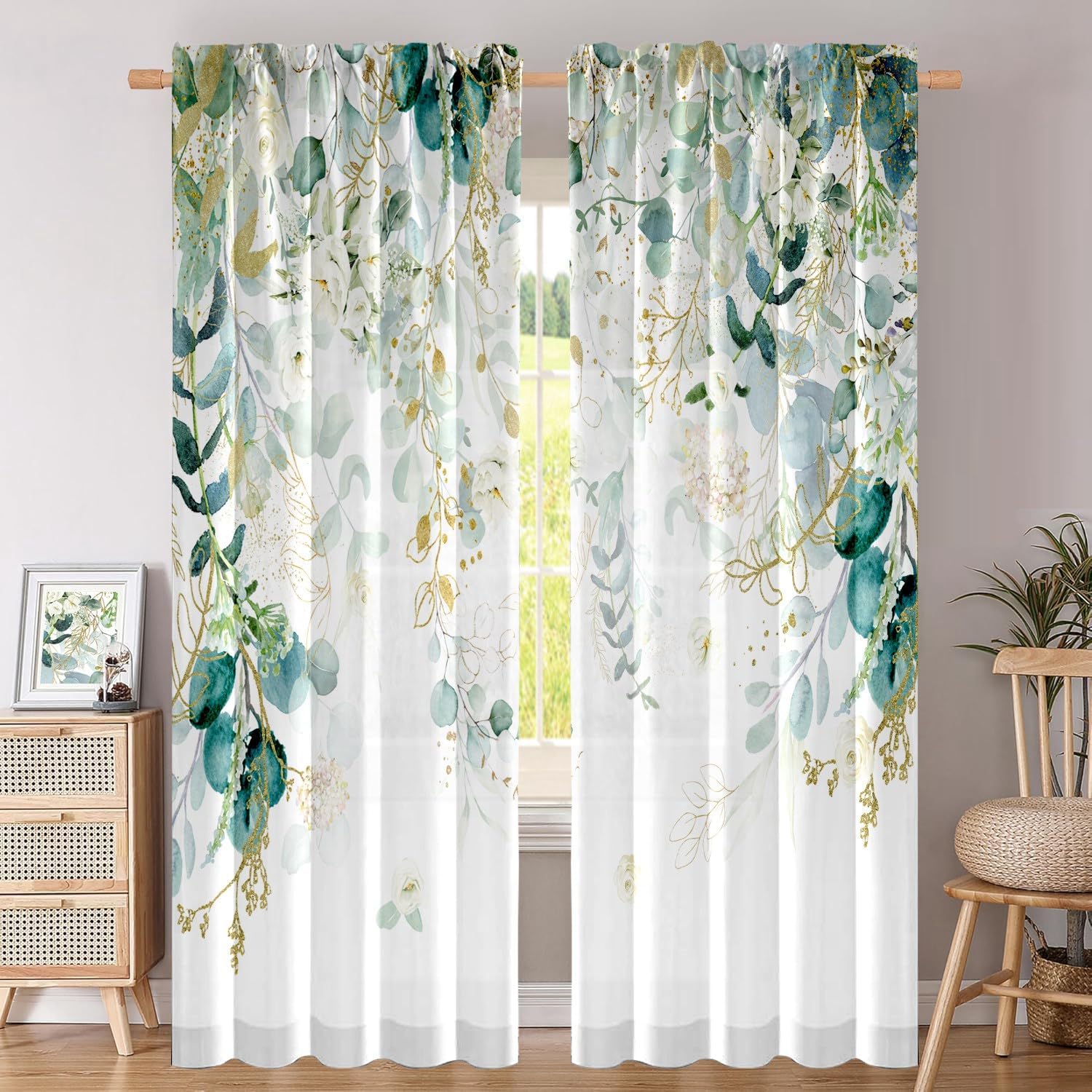 Sage Green Floral Curtain Panels