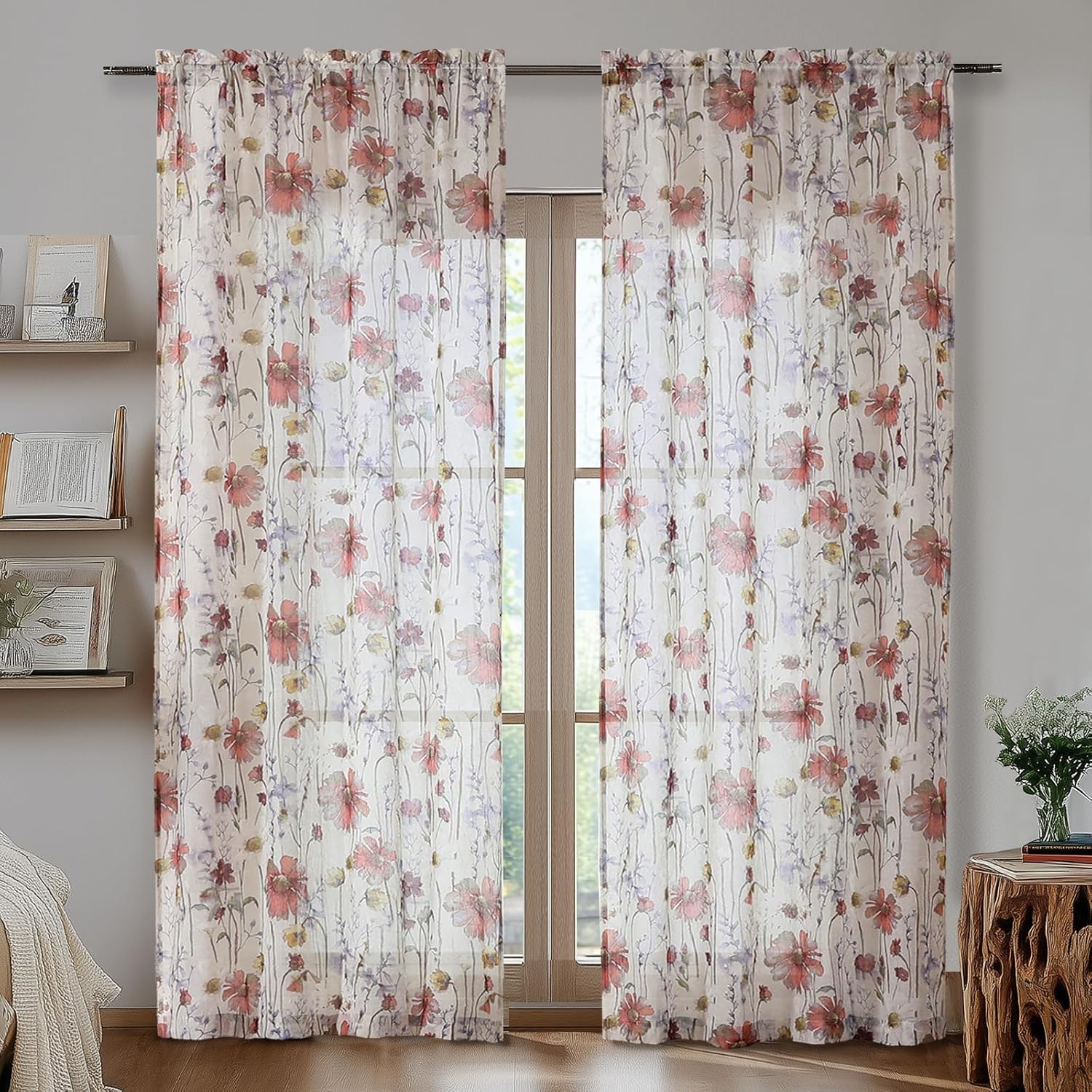 Floral Semi Sheer Short Curtains