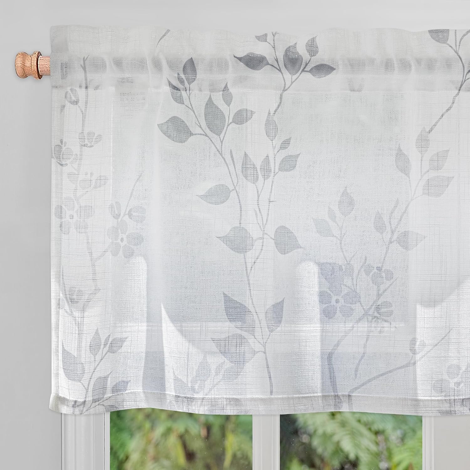 Grey Floral Linen Curtain Panels