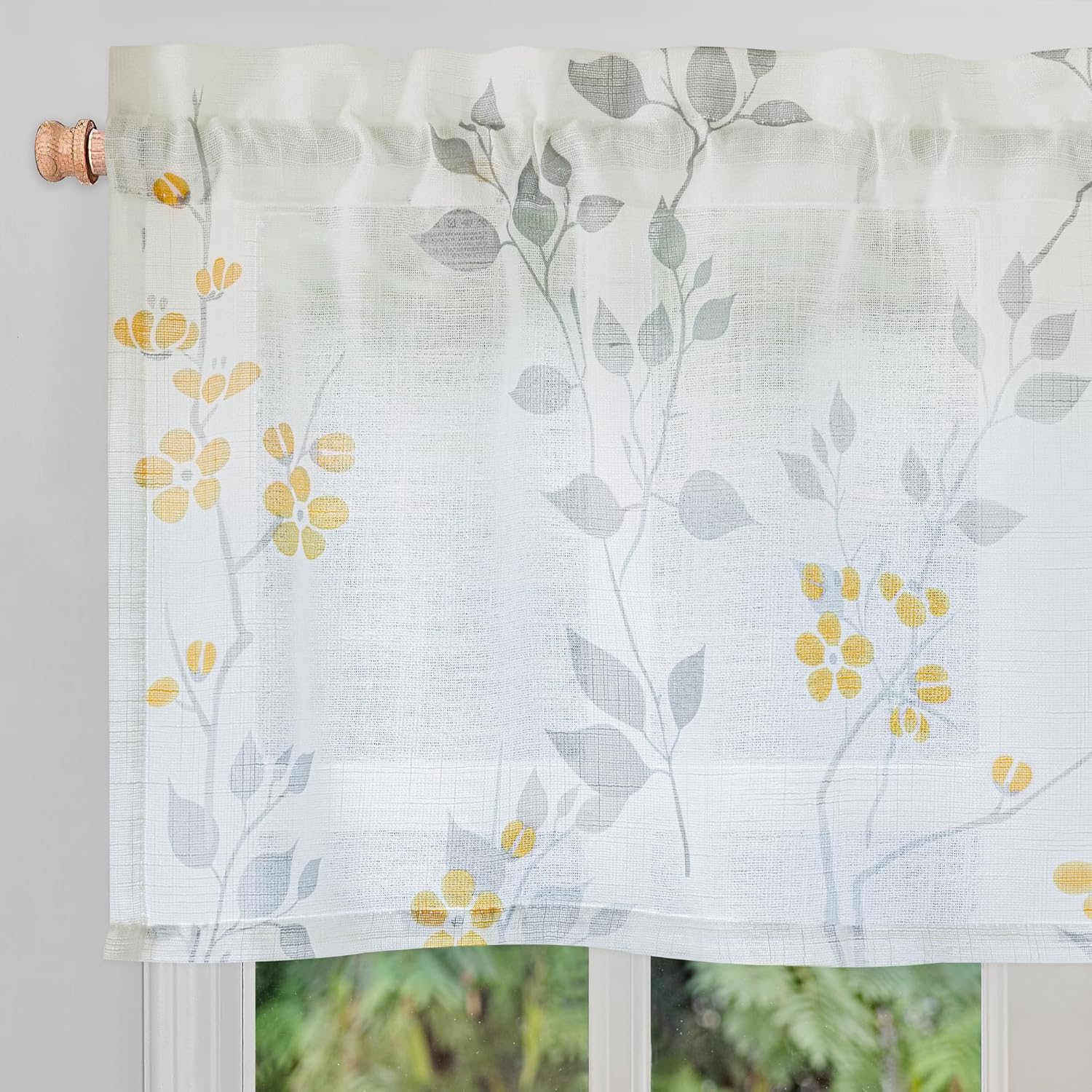Grey Floral Linen Curtain Panels