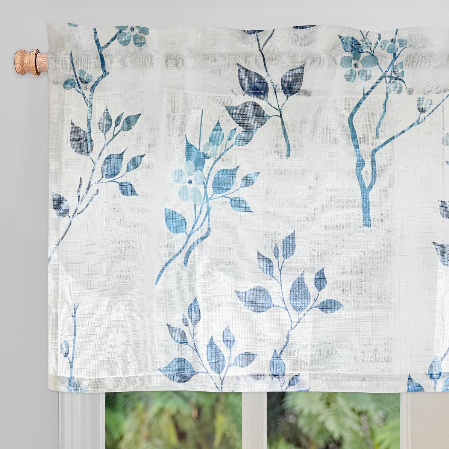 Grey Floral Linen Curtain Panels