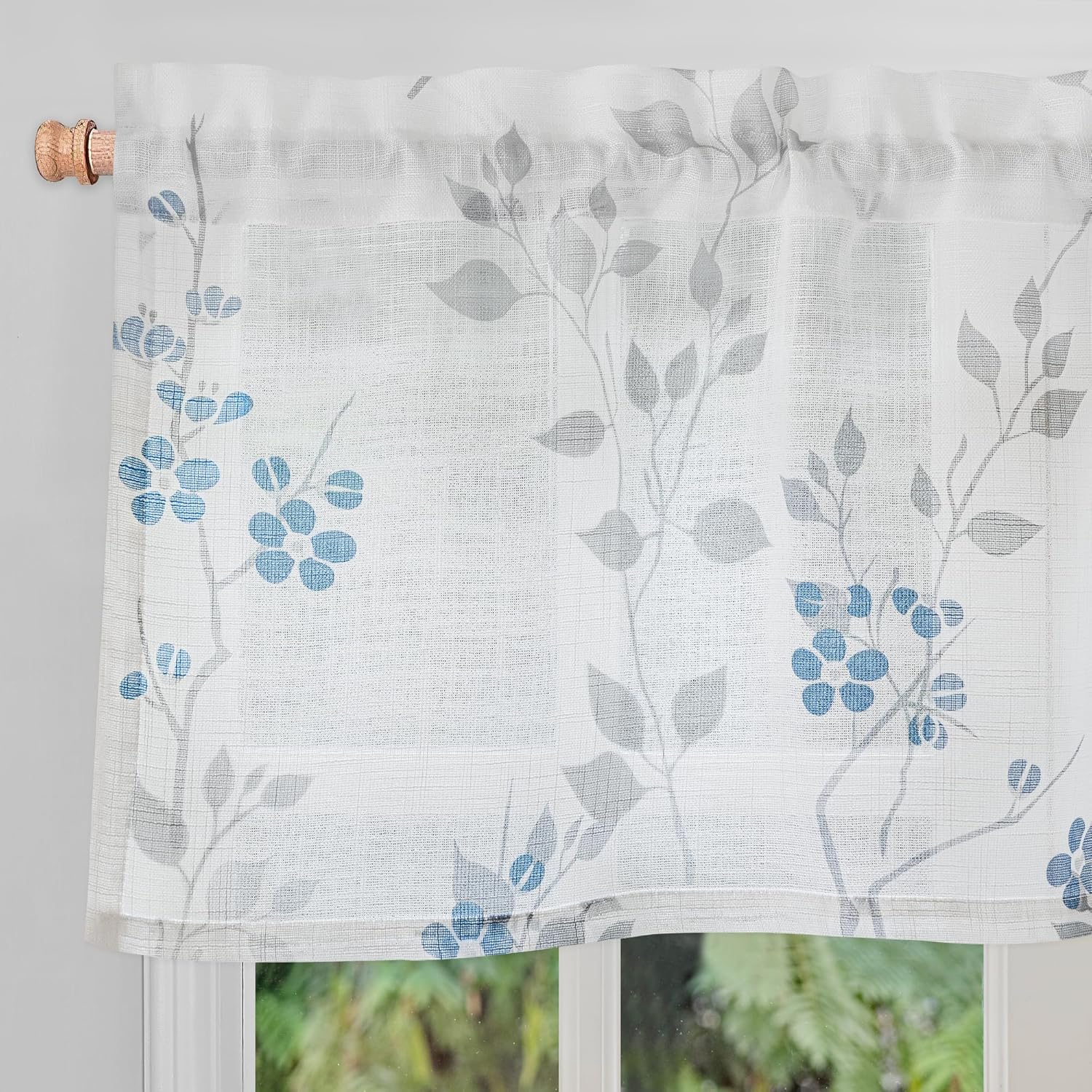 Grey Floral Linen Curtain Panels